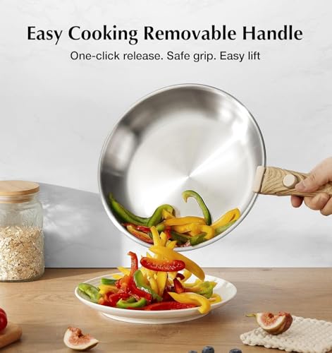 KOCH SYSTEME CS 7 Piece Stainless Steel Cookware Set, Stainless Steel Pots and Pans Set with Detachable Handle, Cooking Pan Set with Wood-grain Handle, Induction Compatible, Dishwasher & Oven Safe