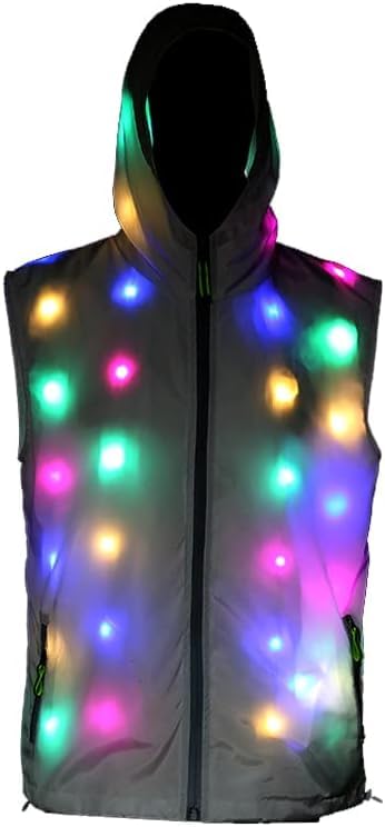 Womens Mens LED Flash Light Vest Sleeveless jacket For Festival Coat Halloween Xmas Stage Prefermence Costume Rave Top (UK, Alpha, XXL, 3XL, Regular, Regular)