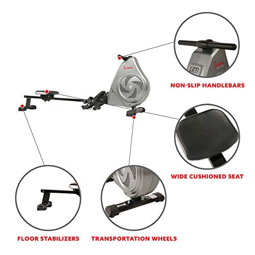 Sunny Health & Fitness Air Rowing Machine Rower with LCD Monitor, Tablet Holder, Dual