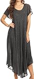 Sakkas 15802 - Lila Freckled Dyed Cap Sleeve Scoopneck Long Caftan Dress/Cover up - Black - OS