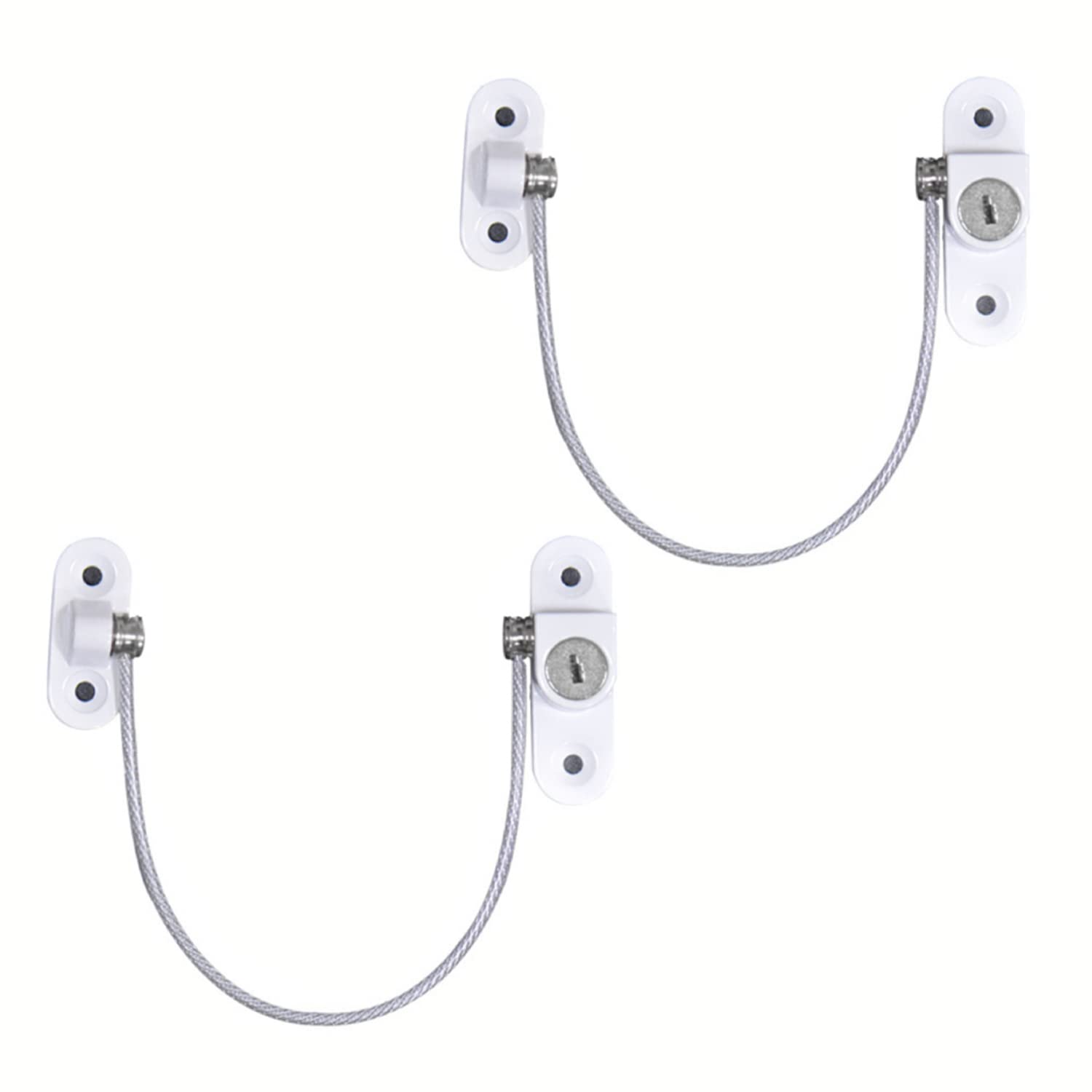 2 x Cable Restrictor Lock for UPVC Windows, Child Baby Safety Security Wire Catch, Window Restrictors with Screws Keys for Baby Child Children Safety, Windows Ventilation Lock for Home Public