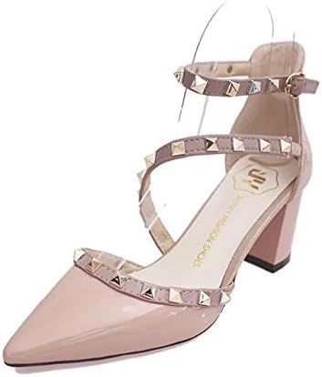 Unang Ankle Strap Heels Sandals Women Pumps Block Heel Rivet Studs t Strap Low Heels