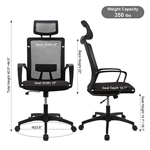Komene Mesh Ergonomic Office Chair, High Back Desk Chair Swivel Computer Chair with Lumber