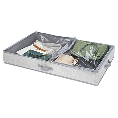 mDesign Fabric Under Bed Storage Organizer for Clothing, Linens, Accessories - Pack of 2, 2 Compartments, Gray