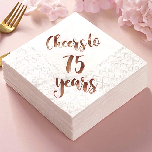 image for MAGJUCHE Cheers to 75 Years Cocktail Napkins, 50-Pack 3ply White Rose 