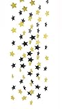 2 pcs Gold Black Sparkle Twikle Star Paper Garland for Wedding Birthday Party Baby Shower New Year's Eve Themed Party Hanging Decoration Favor Table Wall Ceiling Decor(2.16 inch in Dia.,6.6ft/pc)