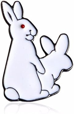 Xumengwu Cartoon 2 White Rabbits Evil Brooch Pins Gold Hard Enamel Kawaii Pins Animal Brooch