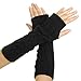 Women Lady Girl Long Soft Fingerless Knit Thumb Hole Gloves Mittens (01-Black)