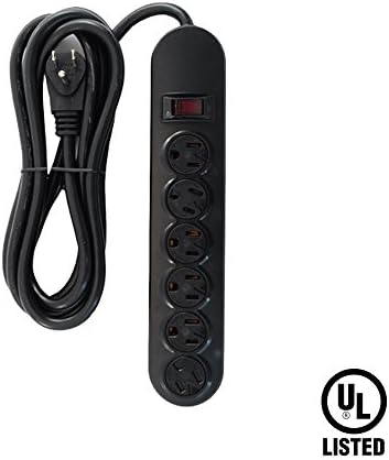 UninexPS089BK Flat Plug 6 AC Outlet Heavy Duty Power Strip with Twist Lock, 14/3 AWG, ABS, UL Listed, Black, 9-Foot