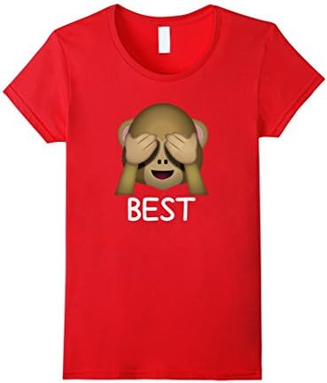 Womens Best Friends Forever See No Evil Monkey Emoji T-shirt Small Red