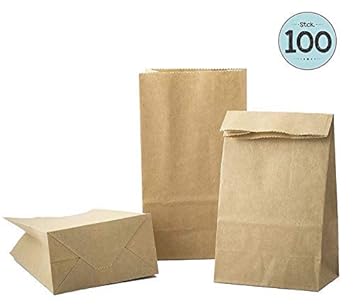 100 Kraft marrón bolsas de papel con base 9 x 16 x 5 cm, 70