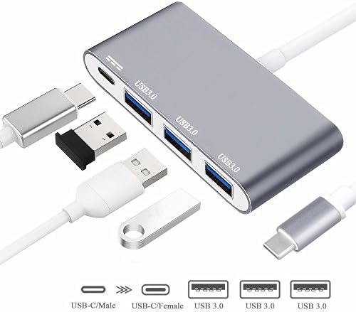USB-C to VGA Adapter Haldissim 3 in 1 Muti-port Type C to VGA Converter with USB 3.0 Hub and Type C Recharging Port for Macbook and Other Type-C Hub Devices (silver)