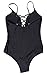 One Pieces Solid Floral Pin Up Sexy Women Front Strappy Cross Swimwear-KJQ999-BK4 Black