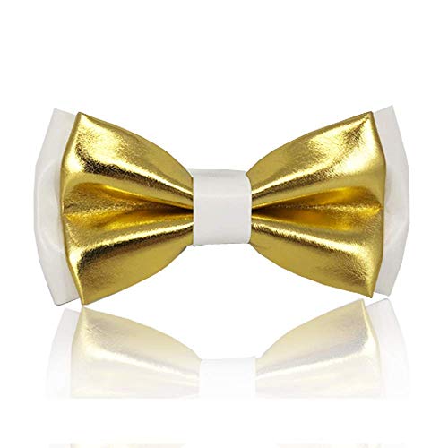 Amazon Com Gold White Bow Tie For Men Double Layer Pu Leather
