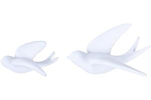 FiresGift Ceramic Bird Wall Art,Ceramic Birds Set of 2 White Ceramic Hanging Doves Sparrows for Wall Art Décor Home Kitchen L