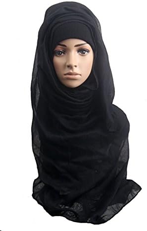 Menglihua Womens Lightweight Hijab Scarf Cover Solid Jersey Muslim Headscarf Wrap Black One Size