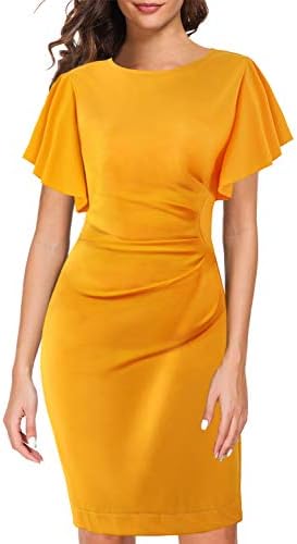 Women's 1950s Elegant Vintage Work Casual Ruffled Sleeve Cocktail Party Pencil Bodycon Dress 935