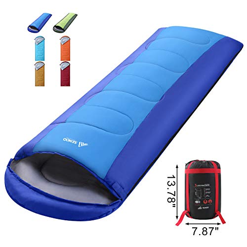 SEMOO Sleeping Bag, Portable Lightweight Water Resistant Temp Rating 42.8F/6C, Comfort 3 Season Envelope Sleeping Bags with Compression Sack Blue