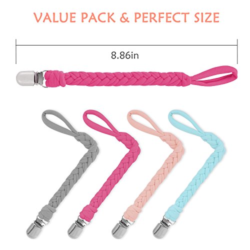 Benewell Pacifier Clips for Girls and Boys 4 Pack, Universal Baby Pacifier Holder, Teething Ring Holders for All Pacifier Styles, Teething Toy and Soothie, Hand-Made Braided - Thumbnail 4