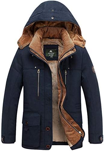 Men's Casual Winter Warm Thick Hooded Heavy Fleece Lined Parka Jacket Coat (X-Small, Dark Blue)