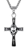 Men's Stainless Steel Gothic Skull Cross Biker Pendant Necklace, 24