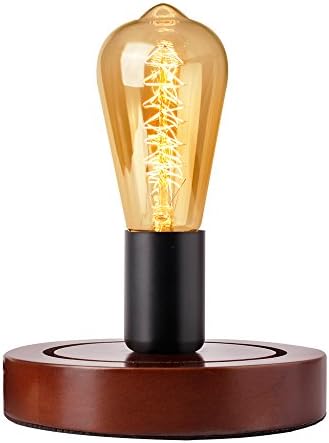 Veesee Vintage Wooden Table Lamp Base, E26 Edison Bulb Desk Light,Industrial Nightstand Beside Bed Lamps, Home Indoor Decor Lamps for Bedroom Office Dining Living Room Cafe Hallway Restaurant(Round)