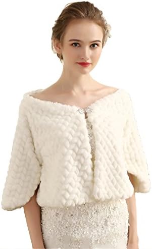 LUYAN Women Bridal Shawl Faux Fur Winter Wrap Stole Prom Shrug Bolero Cape 026 (IVORY)