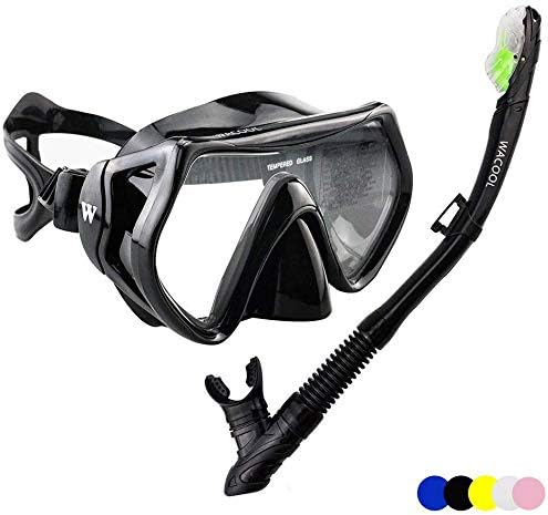WACOOL Snorkeling Package Set for Adults, Anti-Fog Coated Glass Diving Mask, Snorkel with Silicon Mouth Piece,Purge Valve and Anti-Splash Guard.