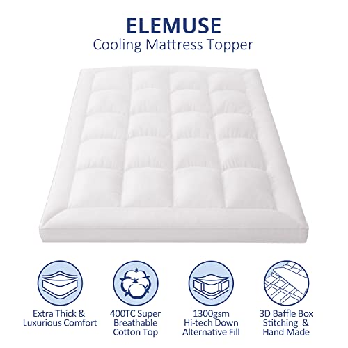 ELEMUSE Extra Thick Cooling Queen Mattress Topper, 1300 GSM Overfilled