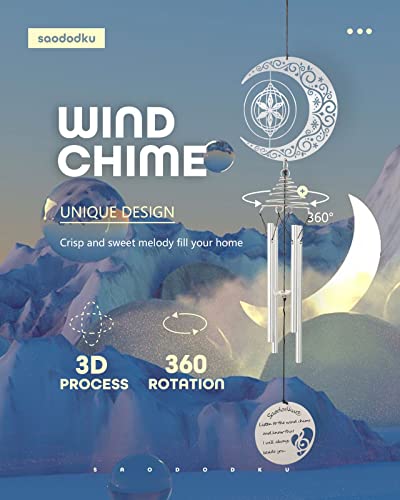 20 Inch Memorial Wind Chimes for Loss of Loved One, Sympathy Wind Chimes of Moon and Star, Memorial Gifts, Unique Gratitude Gifts/Appreciation Gifts/Thank You Gifts for Family/Friends/Colleagues