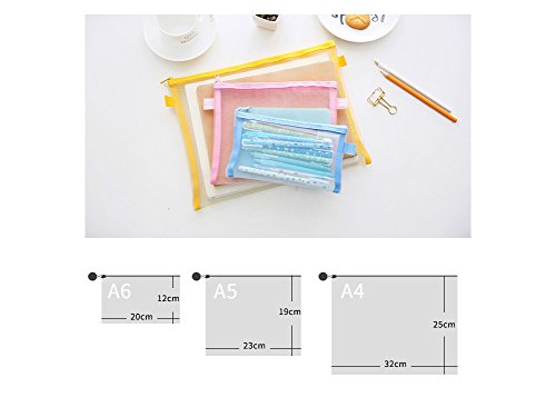 HYFAN Zipper File Envelope Folder Bag Breathable Transparent Mesh Document Pocket A4 Paper Pouch Storage for Office School Supplies ( PVC, 6 colors, A4 size, Pack of 6 ) - Thumbnail 3
