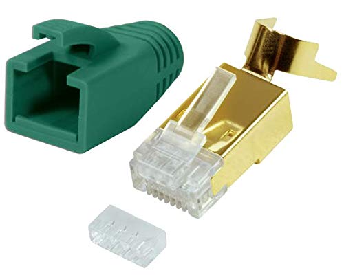 Odedo Pack of 10 Crimp Connectors CAT 7 7A CAT 6A CAT 8.1 Installation Cable up to 8 mm 10 GBit Gigabit Ethernet Rigid Flexible Core 1.2 mm - 1.45 mm AWG 22-24 RJ45 Network Connector Shielded Gold