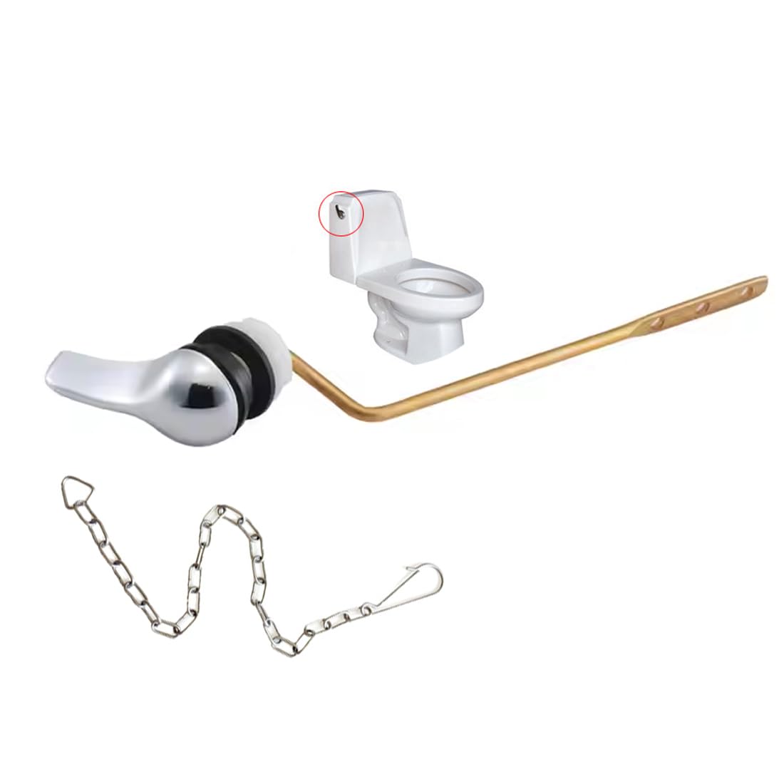 Photo 1 of Yingruier Toilet Handle Replacement Kit, Universal Front Mount Tank Flush Lever, Replacement Handle with Stainless Steel Flapper Chains, Side Toilet Repair Lever