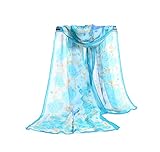 E-Clover Lightweight Chiffon Sheer Scarves: Women's Pretty Rose Print Scarf (Blue02)