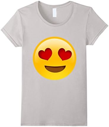 Womens EMOJI SHIRTS | Heart Eyes T-Shirt Emoji Love Smiley Happy Large Silver