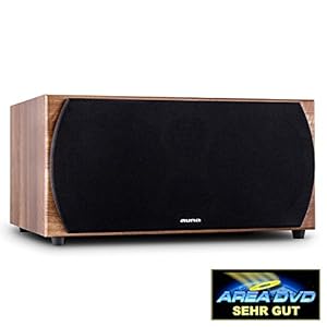 auna line 501-SW-WN – subwoofer, actieve subwoofer, hifi-subwoofer, 250 W RMS, 2 x 20 cm (8″) woofer, geïntegreerde versterker, automatisch inschakelen, basreflex, houtafwerking, walnoot