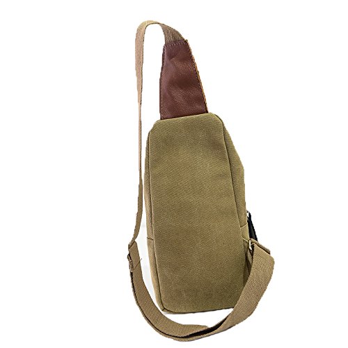 Aiyuda Men Women Canvas Unbalance Pack Crossbody Bag Sling Shoulder Chest Bag Rucksack Backpack for All Sports Khaki