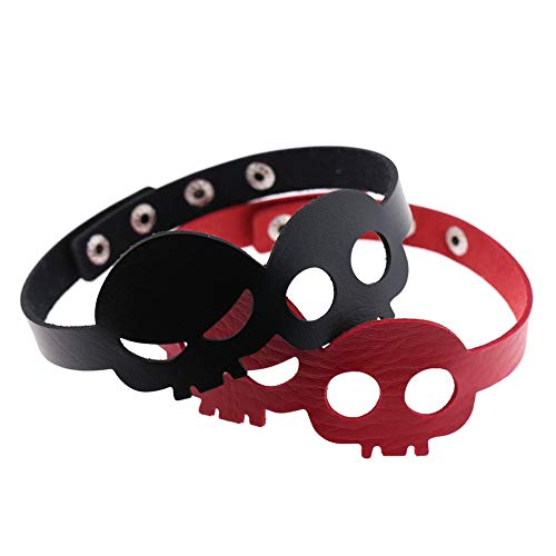 Sexy-Cuoio-Punk-Gotico-di-Tendenza-delle-Donne-della-Ragazza-di-Halloween-Doppio-Cranio-Scheletro-Partito-della-Collana-del-Collare-del-Choker-Metal-Color-Rosa-Size-Gratuito