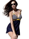Womens One Piece Swimsuit with Falsies Navy Strip Pattern