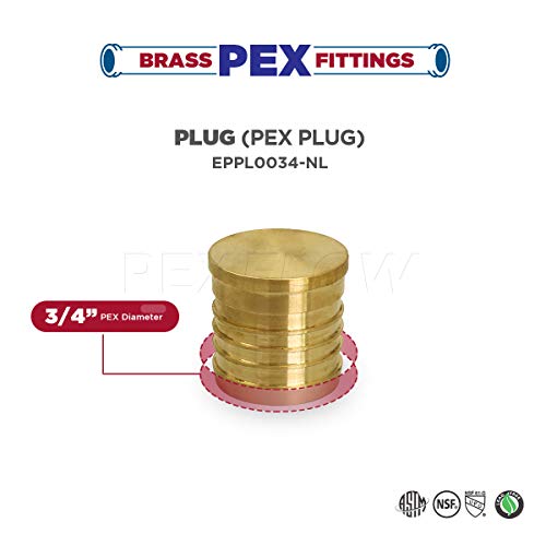 Pexflow EPPL0034-5 PEX Barb Plug End Cap Pipe Fitting, 3/4", Brass - Thumbnail 3