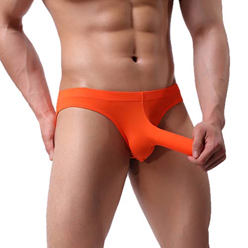 Mens Elastic Thong Sexy Elephant Bulge Pouch T Back Lingerie Erotic Underwear (Freesize, Red) (Orange -1, XXL)