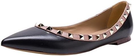 Kaitlyn Pan Pointed Toe Studded Ballerina Leather Flats