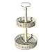 WHW Whole House Worlds Emilia Double Tiered Etagere Server Stand, Rustic White, Circular Cake Display, Distressed Finish, Vintage Style, 19 Inches Tall, Wood and Metal