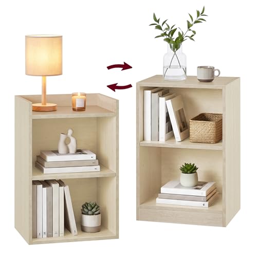CUSTOS Collection - Lot de 2, Tables de Chevet avec Compartiments Ouverts, Tables d’Appoint avec Étagère Réglable, Double Usage, Montage Simple, pour Chambre, Salon, Beige Travertin LET866LA01