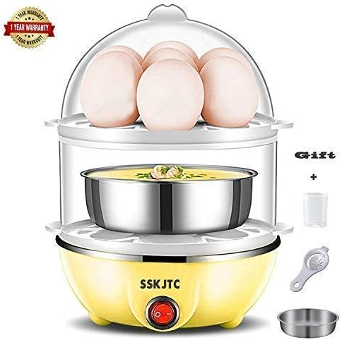Egg Cooker Egg Poacher Double Layer Egg Cooker Microwave Egg Boiler 14 Capacity for Healthy Nutritious Breakfast Auto Shut off-Yellow