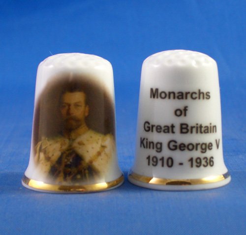Porcelain China Collectable Thimble - British Monarchs Series -- King George 5th -- Free Gift Box