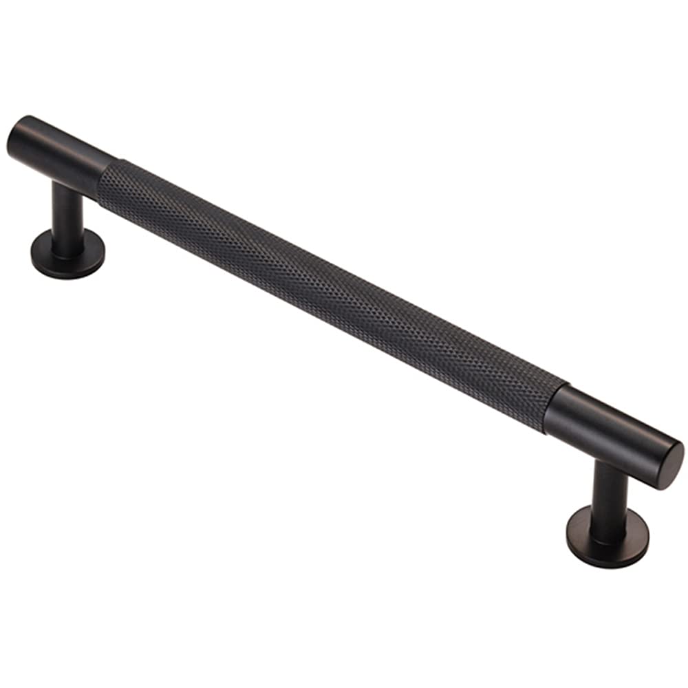 Knurled Bar Door Pull Handle - 190 x 13mm - 160mm Fixing Centres - Matt Black | Designer Cabinet Pull Handle - Wardrobe Cupboard Door Handle - Suitable for Lightweight Internal Doors