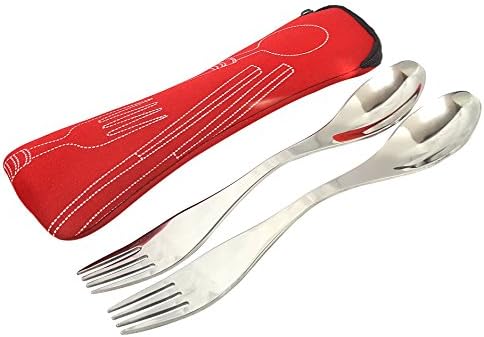 Camping Sporks - Spoon Fork Dinnerware Camp Cooking Utensil - Spork Utensils With Carry Pouch (2 pack-Red)