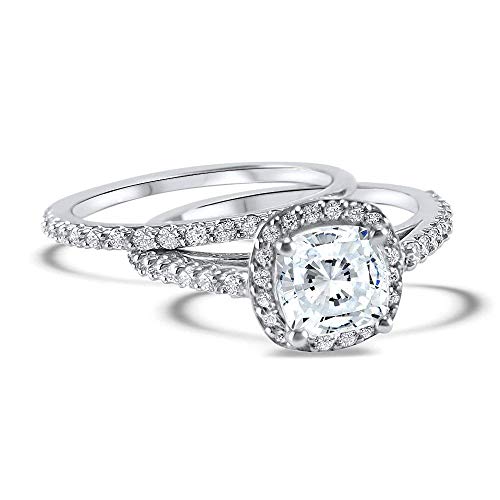 Amazon Com Cushion Cut Halo Diamond And Moissanite Wedding Set