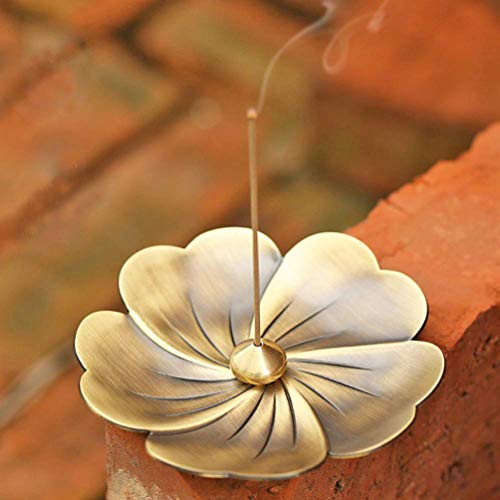DK177 Incense Sticks Holder Brass Inscent Coil Burner Copper Cone Dish Plate Stand Multihole Calabash Shaped Ash Catcher Set of 4, Sakura Shape